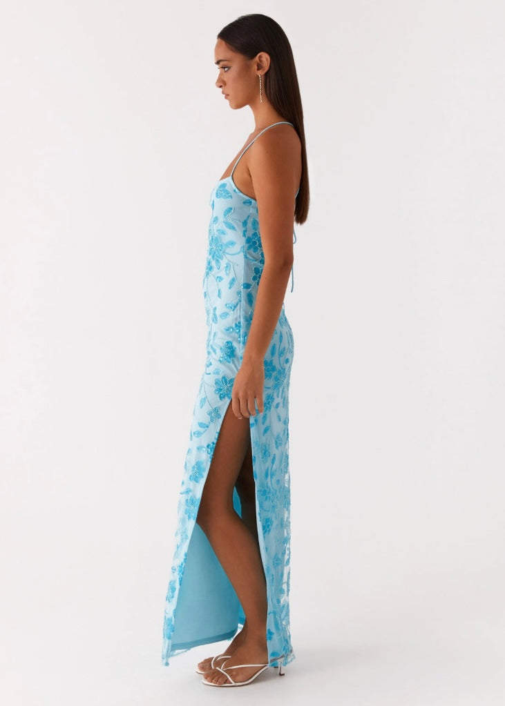 Bright Lights Beaded Maxi Dress - Blue