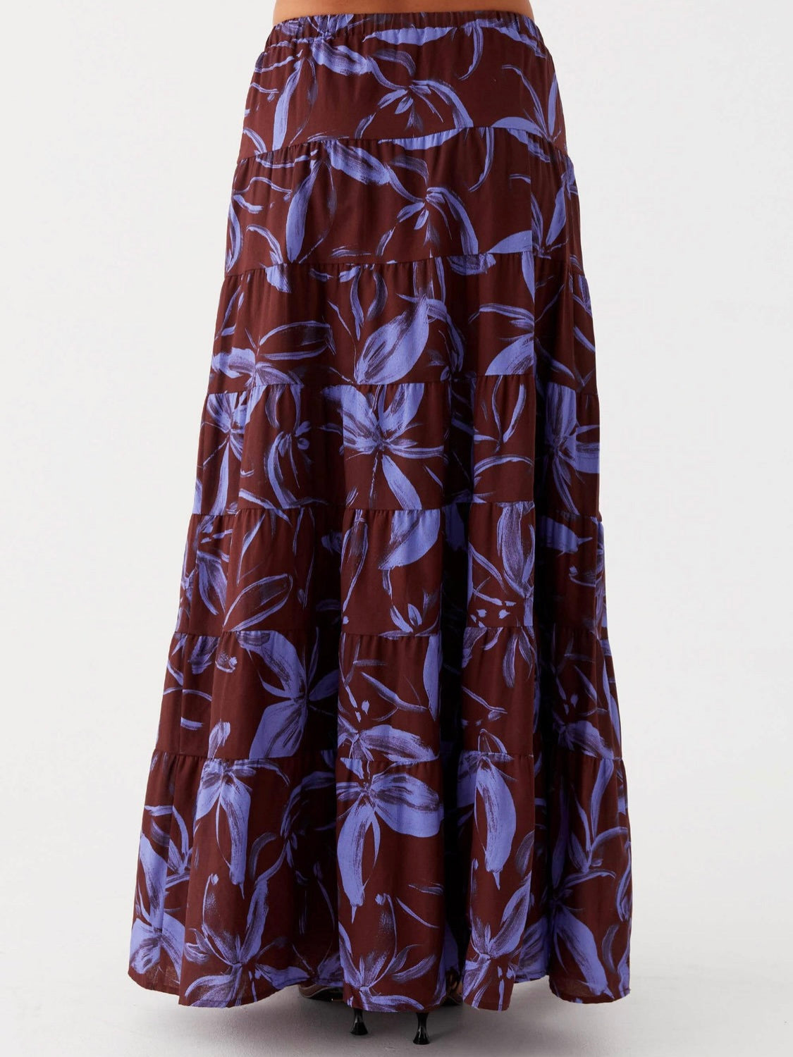Mariella Linen Maxi Skirt - Purple Brown Floral