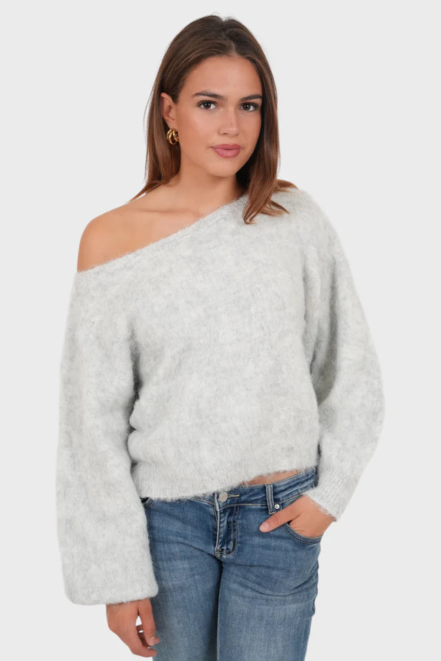 Aurora Off Shoulder Sweater - Grey